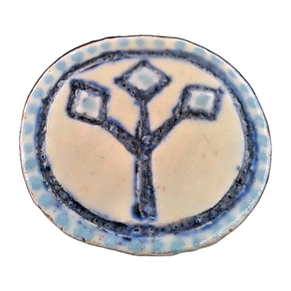 Karin Aase Denmark Brooch Blue Pottery Ceramic Mid Century Modern Pin